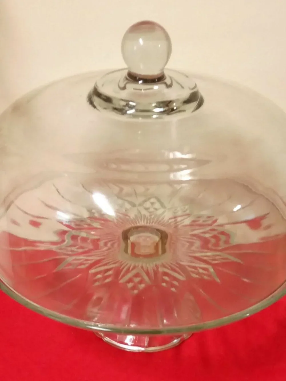 Vintage Anchor Hocking Canfield Starburst Domed Cake Stand with Pedestal